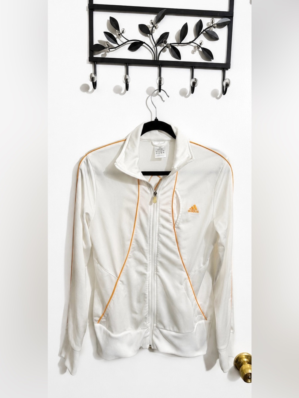 Adidas White & Orange Full Zip Track Jacket Women’s Large Athletic Activewear